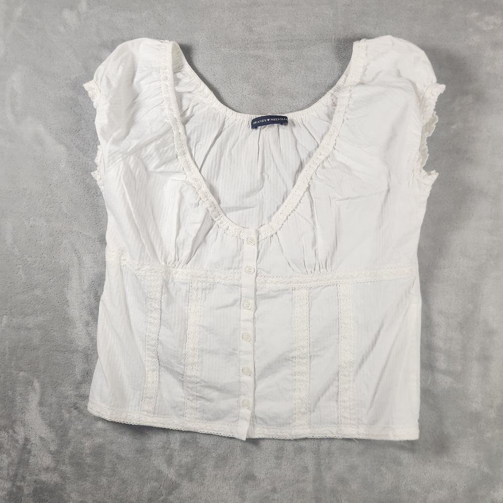 Brandy Melville White Babydoll Blouse Puff Sleeve Indie Cottagecore One Size